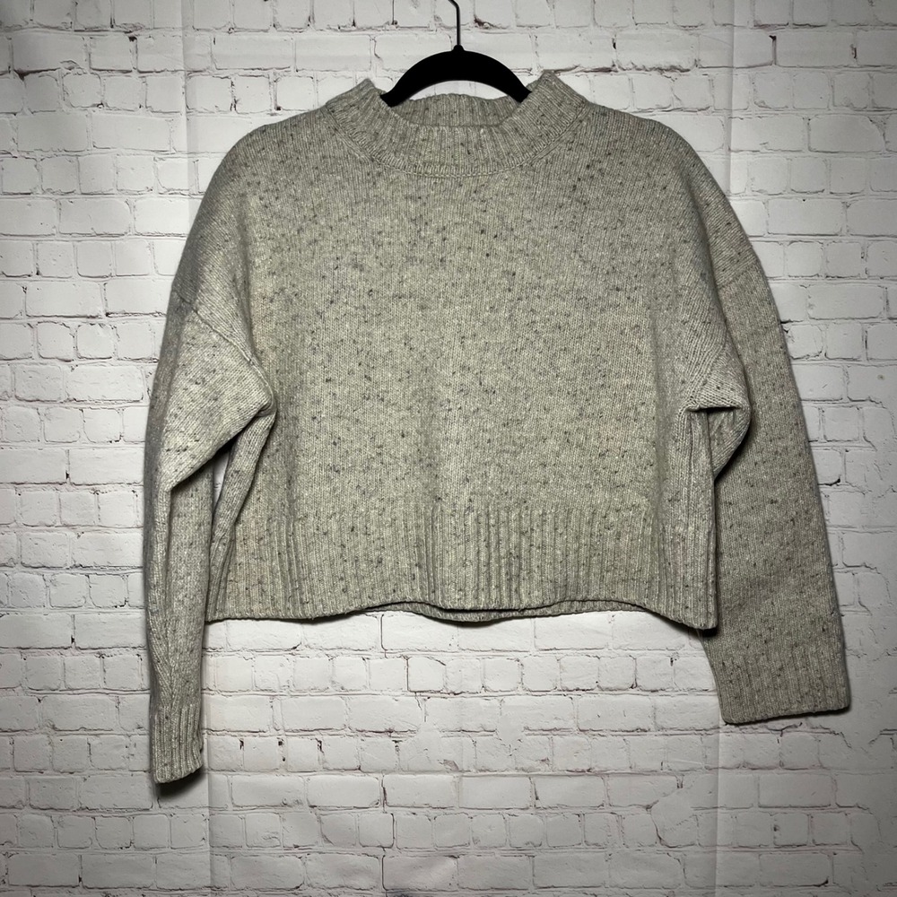 Vince Speckled Mock Neck Cropped Sweater Merino Wool Alpaca Quite Luxury Size‎ L